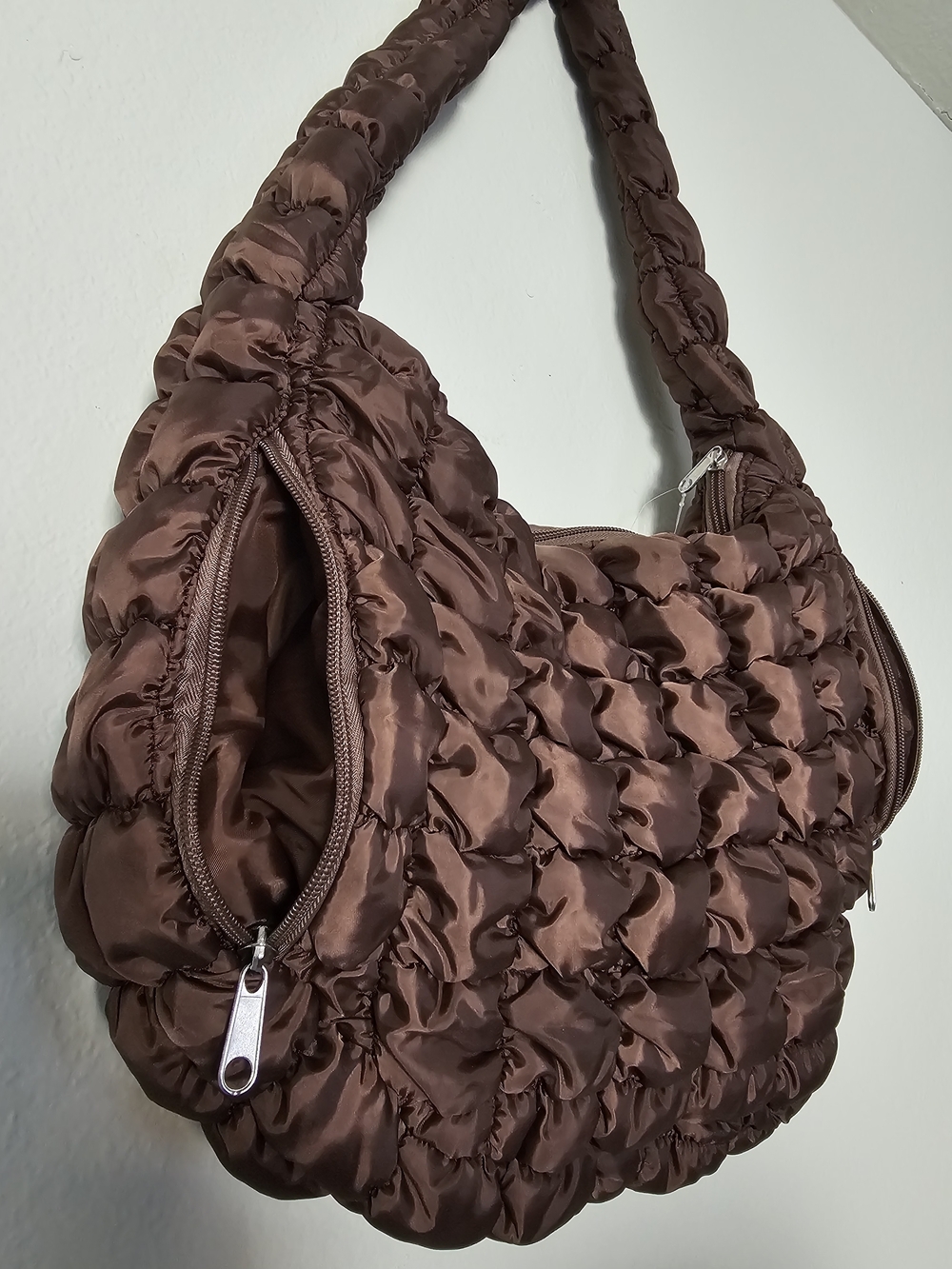 Quilted Crescent Shoulder Bag in Chocolate Brown - Picture 4 of 10